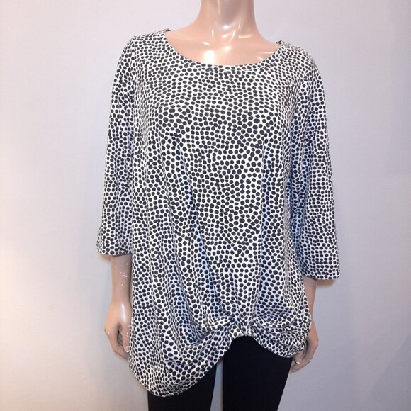 3/$20 In Every Story 3/4 Sleeve Top Womens Plus Size 0X Black White Dotted Twist - Picture 10 of 10
